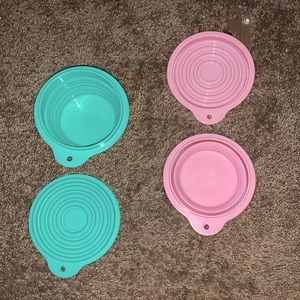 Portable collapsible Green and Pink Bowls,  Excellent condition
